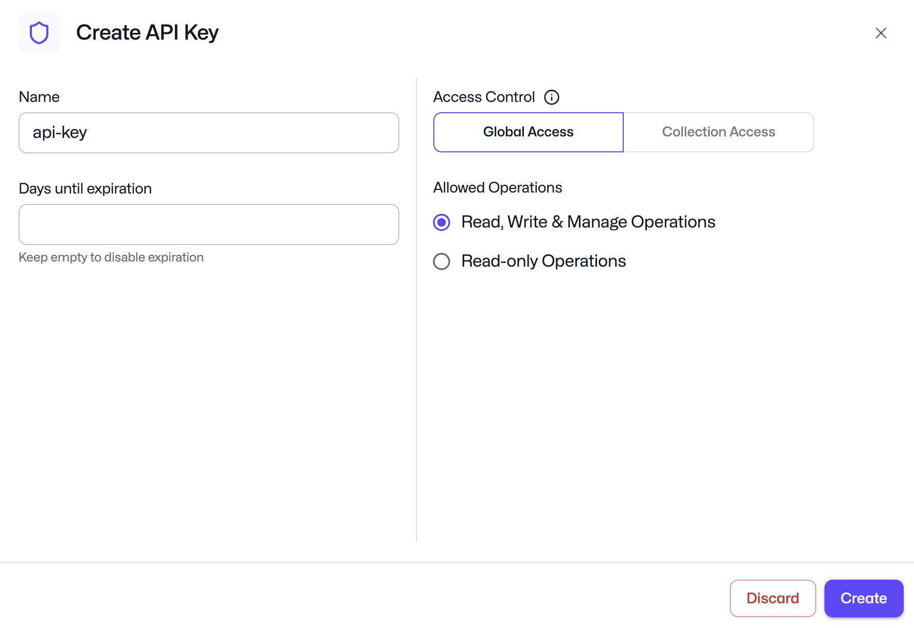 Creating granular access API keys