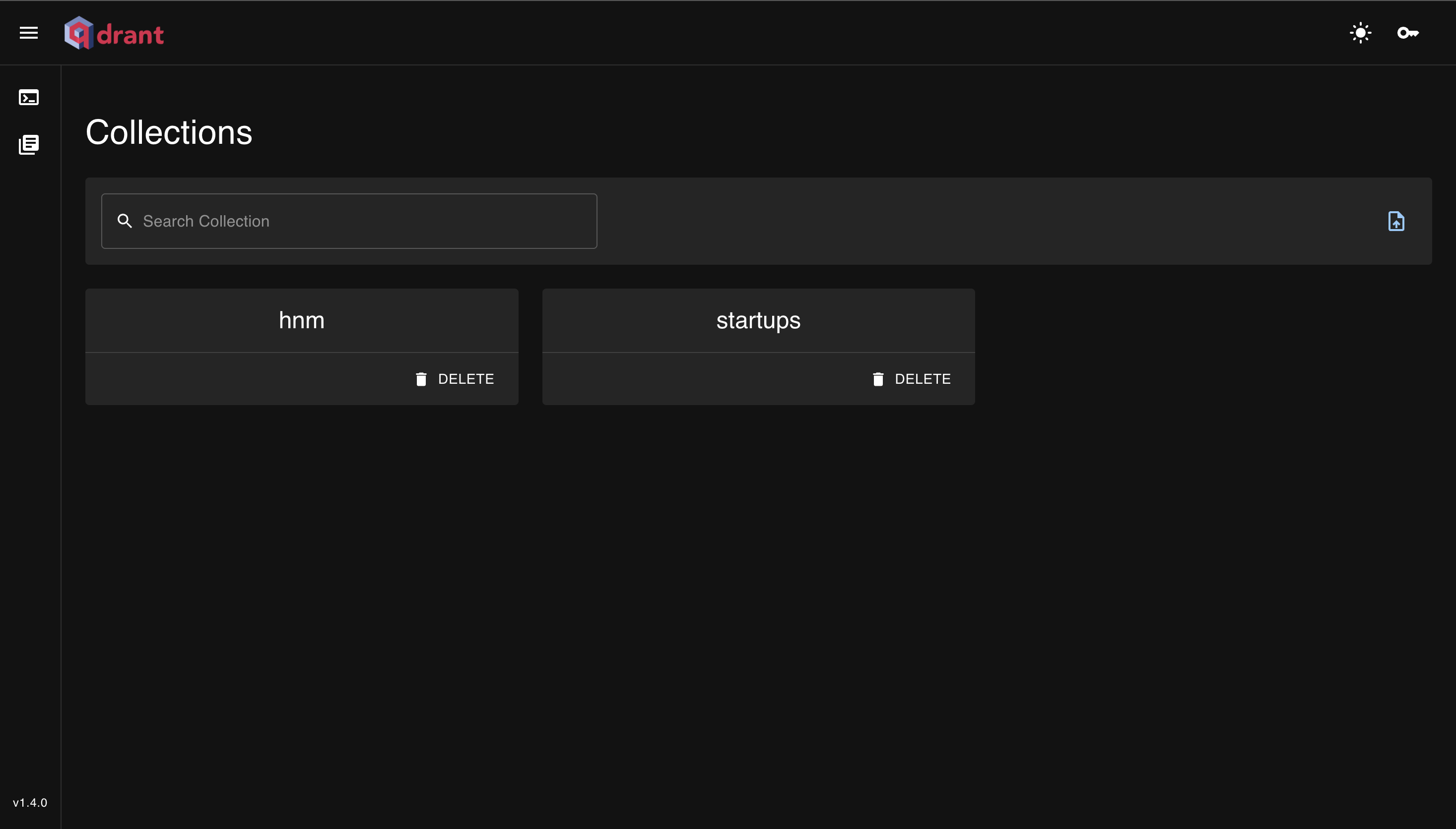 Qdrant Web UI listing collections and their vector configurations