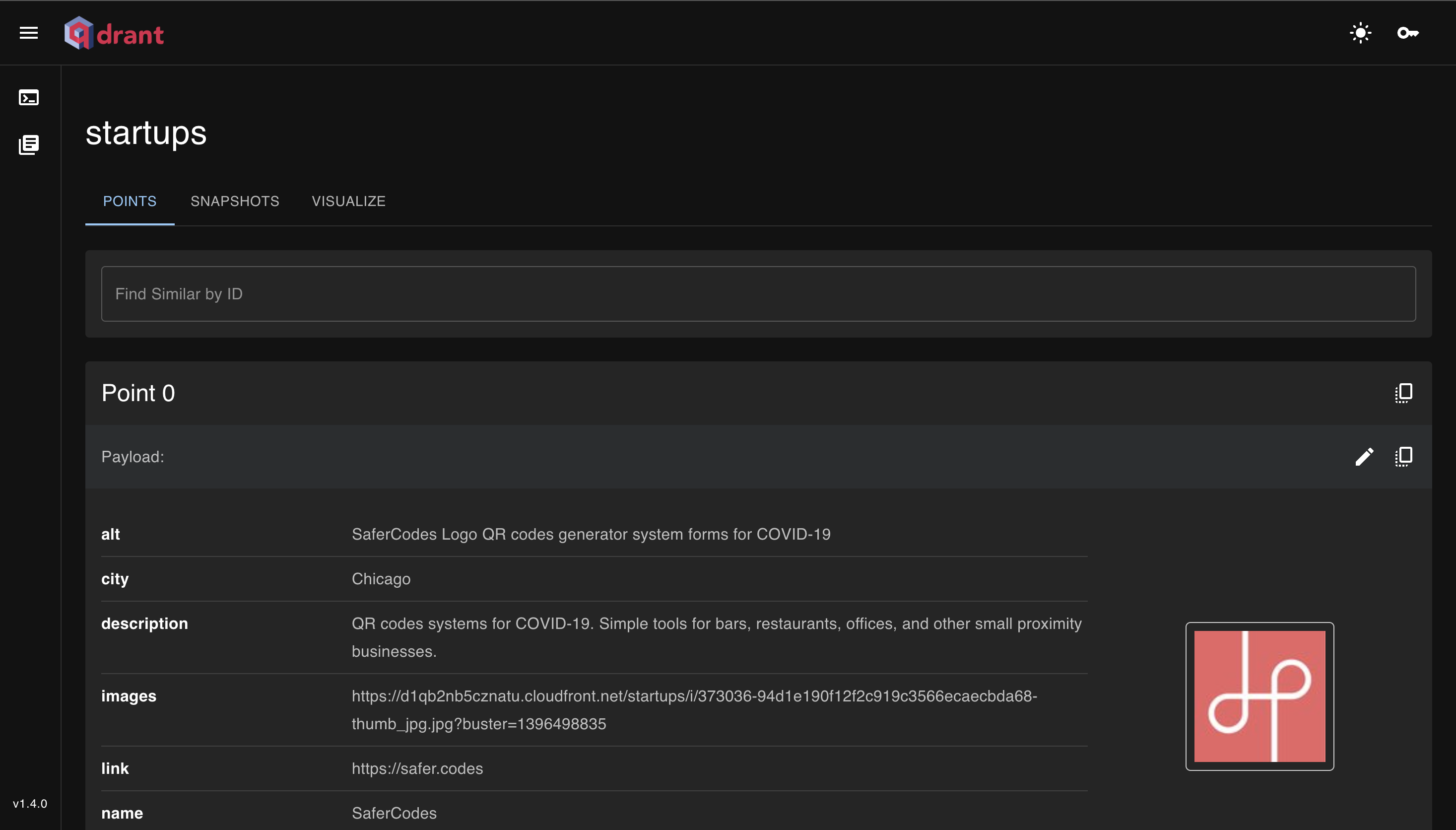 Stored points and payloads with actions for finding similar points
