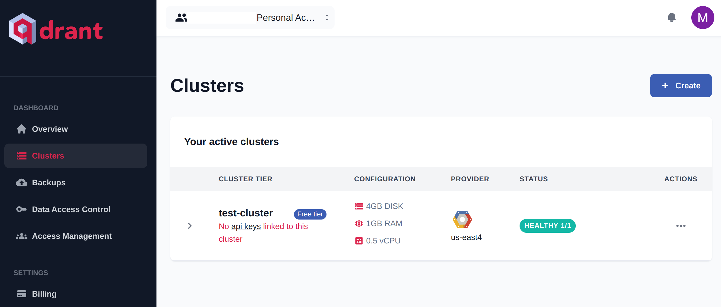 Cluster configured in the UI