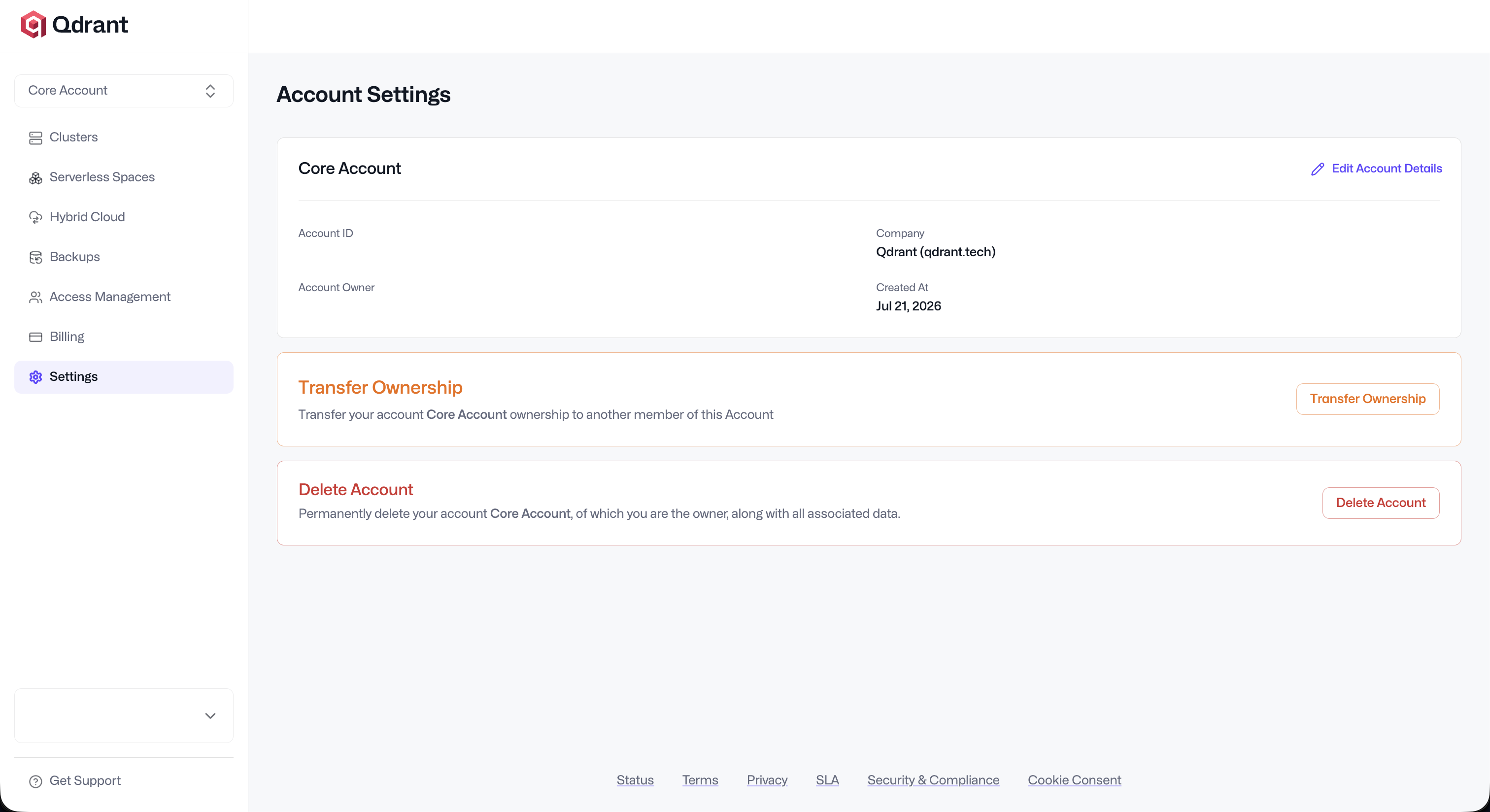 Account settings
