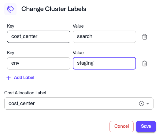 Cluster Labels Cost Allocation