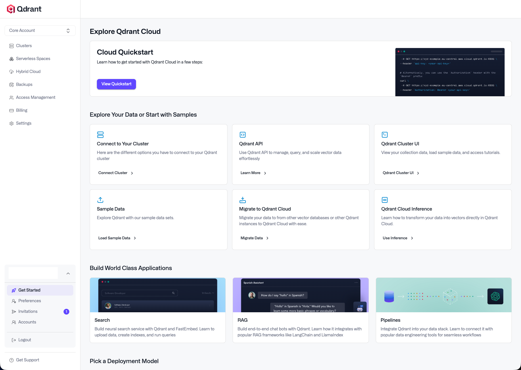 Qdrant Cloud Console overview