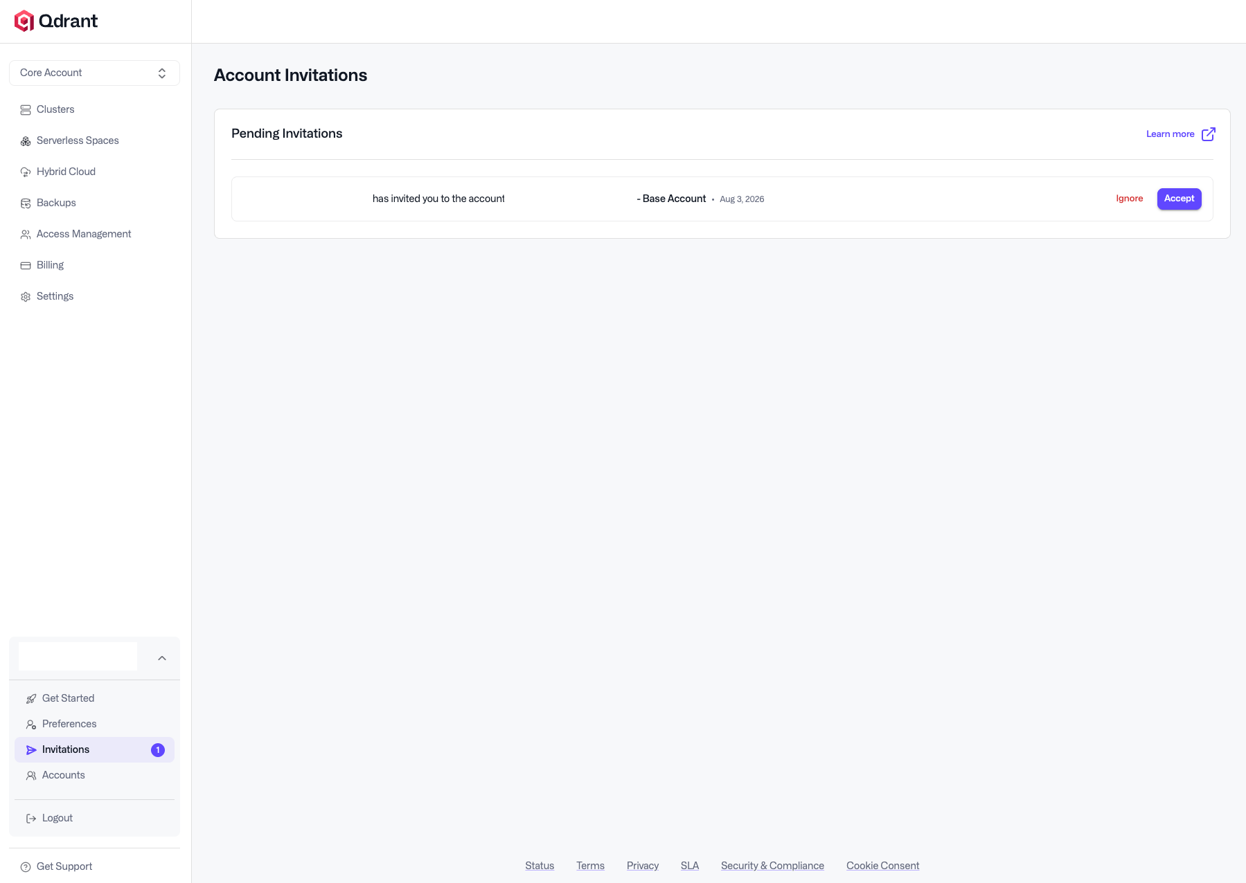 Pending invitations