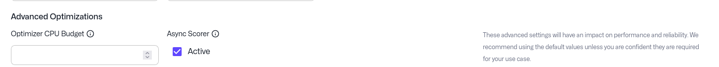 Async scorer setting in the Advanced Optimizations section of Qdrant Cloud