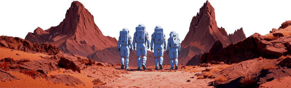 Qdrant astronauts exploring a planetary landscape