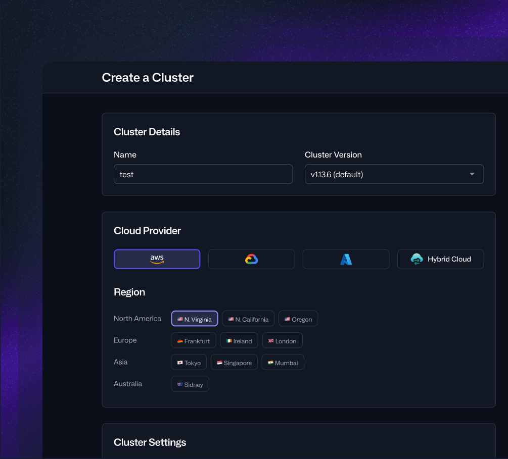 Cloud cluster UI